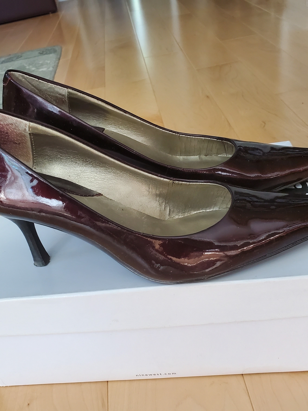Nine West Burgundy Patent Pointed-Toe Mid-Heel Pumps